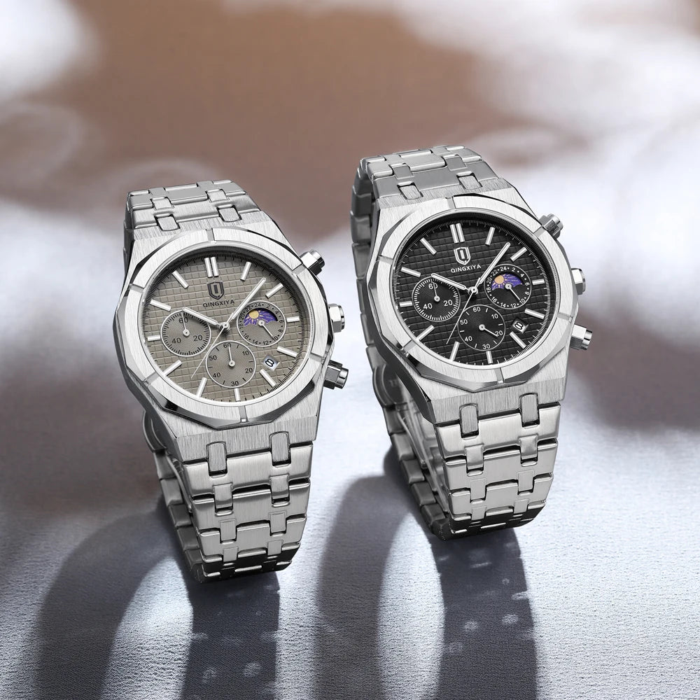 QINGXIYA Luxury Chronograph Quartz Watch Men Sport Military Watch For Men Waterproof Luminous Date Stainless Steel Men's Watches