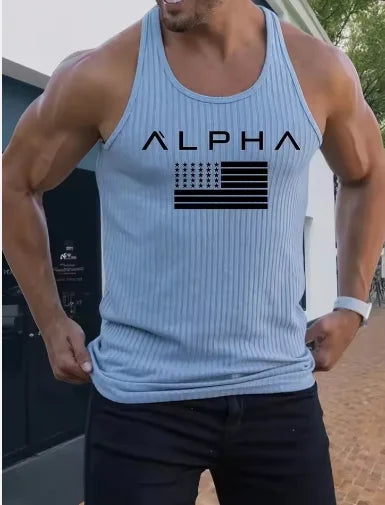Fitness Sports Vest Large Size Men's Sleeveless Summer Knitted Vertical StripeLeisure Slim Men's Vest Men's L-Line Vest Men's