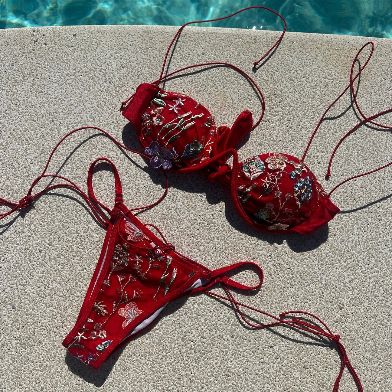 Mesh Bikini with Pants Swimsuit Brazilan Bikini Set Swimwear for Women Lace Halter Shirring 3 Pcs Bathing Suits Summer Female