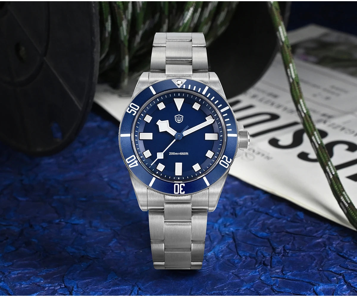 Watchdives WD1969 Pro Watch VH31 Sweep Seconds Quartz Movement Waterproof BGW9 Luminous Sapphire Glass 38mm Vintage Men Watches