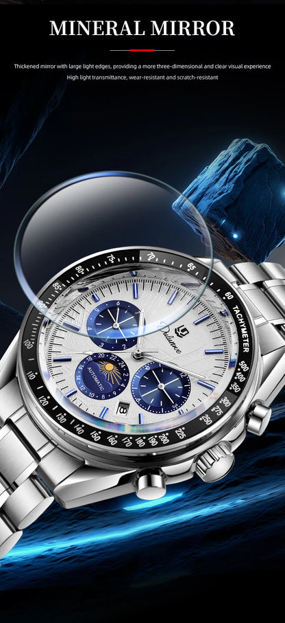 Automatic Watch for Men Stainless Steel Luminous Waterproof Moon Phase Man Watches Luxury Men's Mechanical Wristwatch