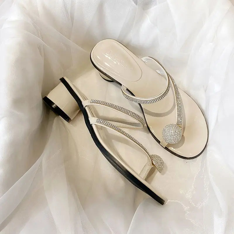Slides Flip Flops Sandals Open Toe Woman Slippers High Up To 5cm Heel Summer Rhenstone Shoes for Women 2025 Crystals Jewels Sale