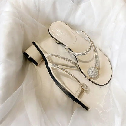 Slides Flip Flops Sandals Open Toe Woman Slippers High Up To 5cm Heel Summer Rhenstone Shoes for Women 2025 Crystals Jewels Sale