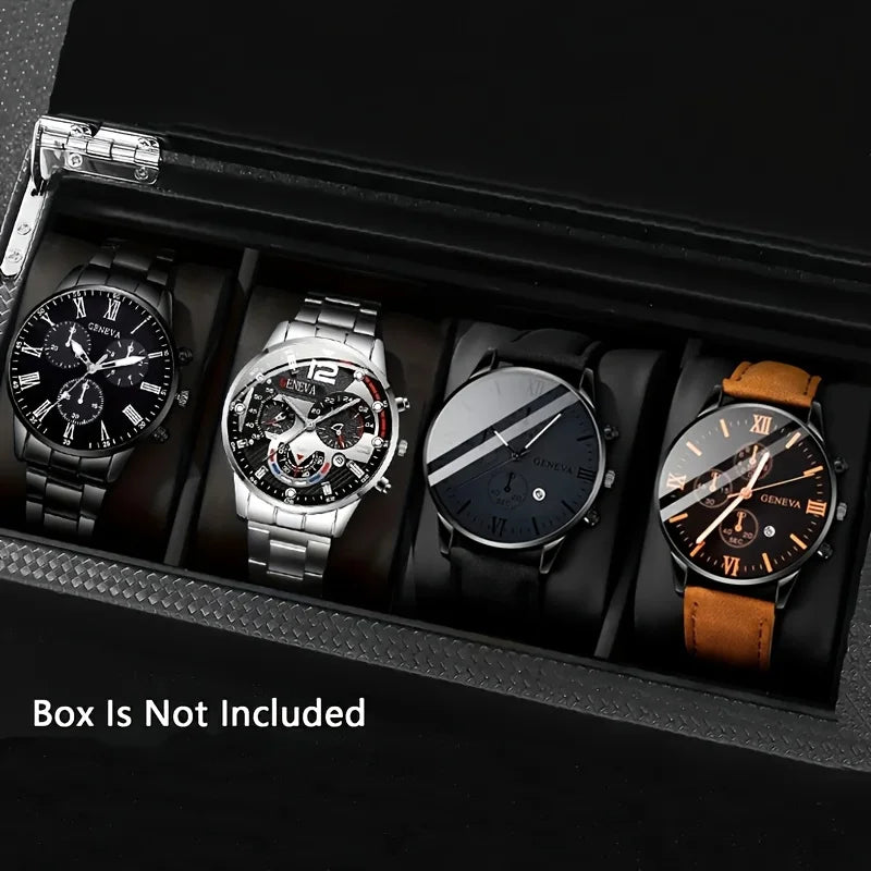 4pcs Fashion Men's Quartz Watch Set Decorative Three-eye Dial Men Business Watches Reloj Hombre（Without Box）