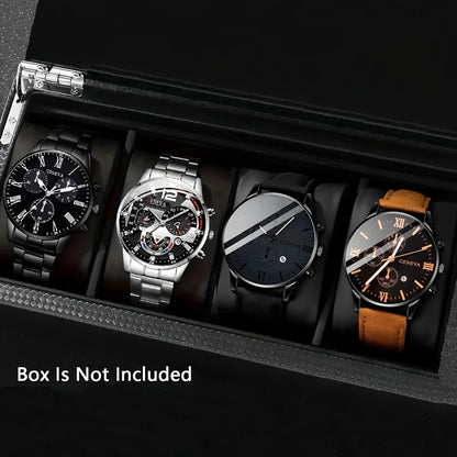 4pcs Fashion Men's Quartz Watch Set Decorative Three-eye Dial Men Business Watches Reloj Hombre（Without Box）