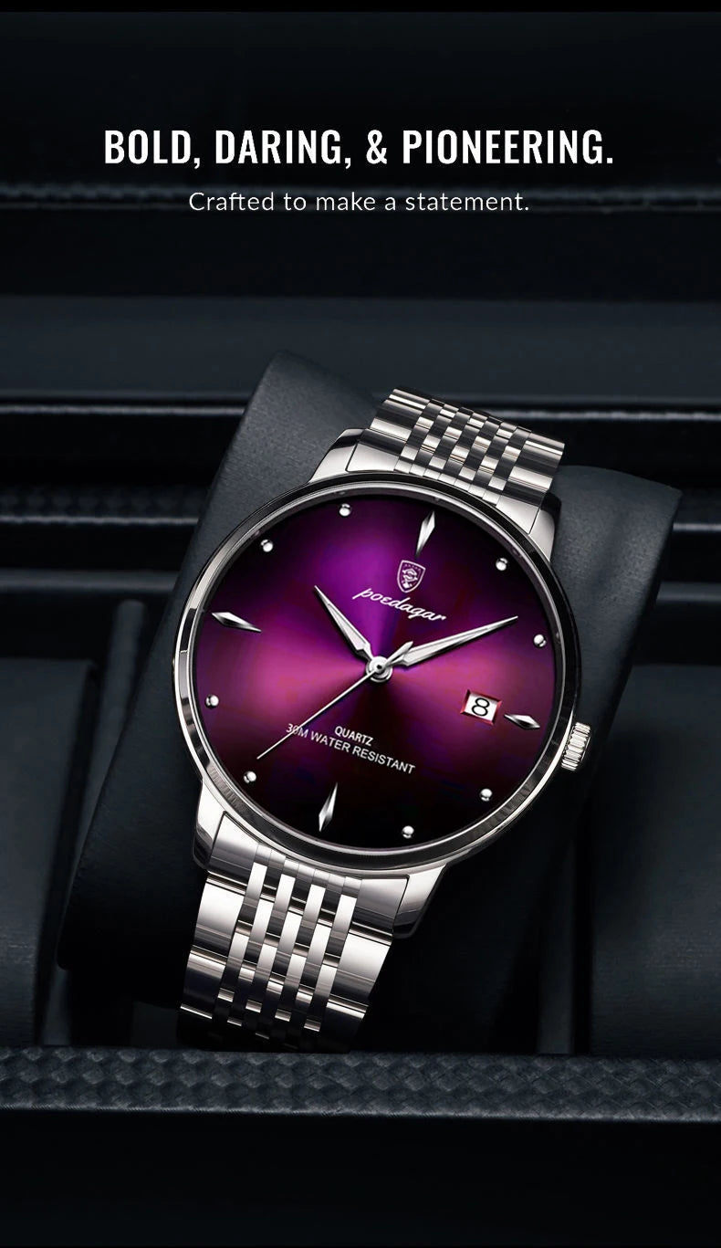 POEDAGAR Luxury Sports Men Watch Waterproof Luminous Stainless Steel Date Wristwatch For Man Quartz Clock Business Men's Watches