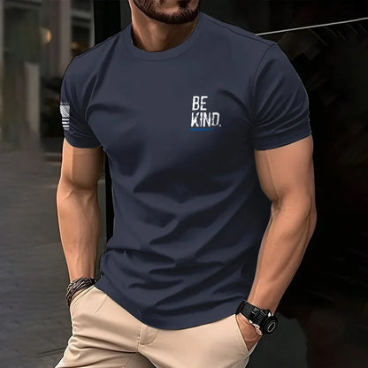 Retro American men's T-shirt casual wear, crew collar short-sleeved top, outdoor simple daily men's breathable sports T-shirt