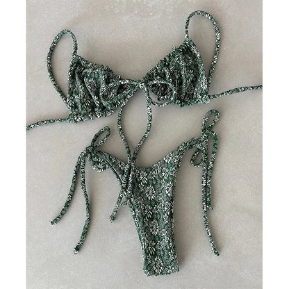 BIQIUYYI Brazilian Sexy Micro Mini Thong Bikini Set Summer Bandage Swimsuit Women Pleated Bathing Suit Beachwear Halter Biqiuni