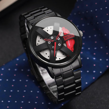 4PCS/Set Fashion 3d Car Wheel Dial Men Sports Watches Luxury Stainless Steel Quartz Watch Jewelry Set Reloj Hombre (Without Box)