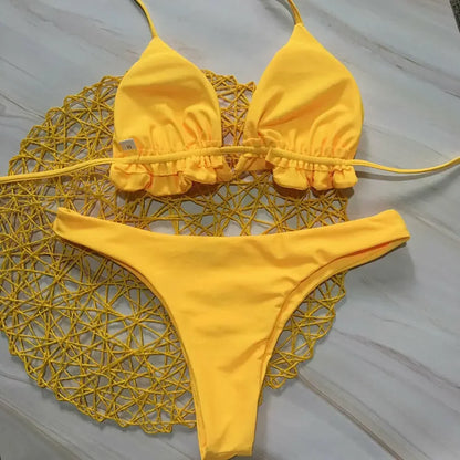 Summer Brazilian Bikini Set for Women Sexy 2 Pieces Set Push-up Swimwear Bandage Top Thong Bathing Suit Swimsuit Beachwear