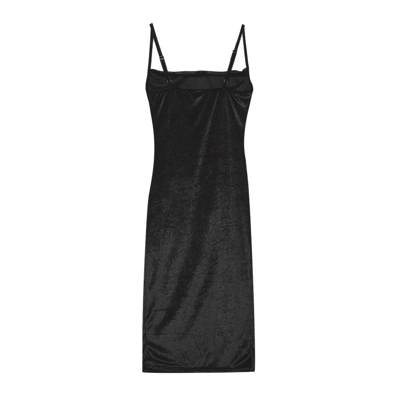 Velvet Swing Collar Sleeveless Slip Sexy Slit Maxi Dress 2024 New Fashion Evening Party Women Elegant Streetwear Y2K
