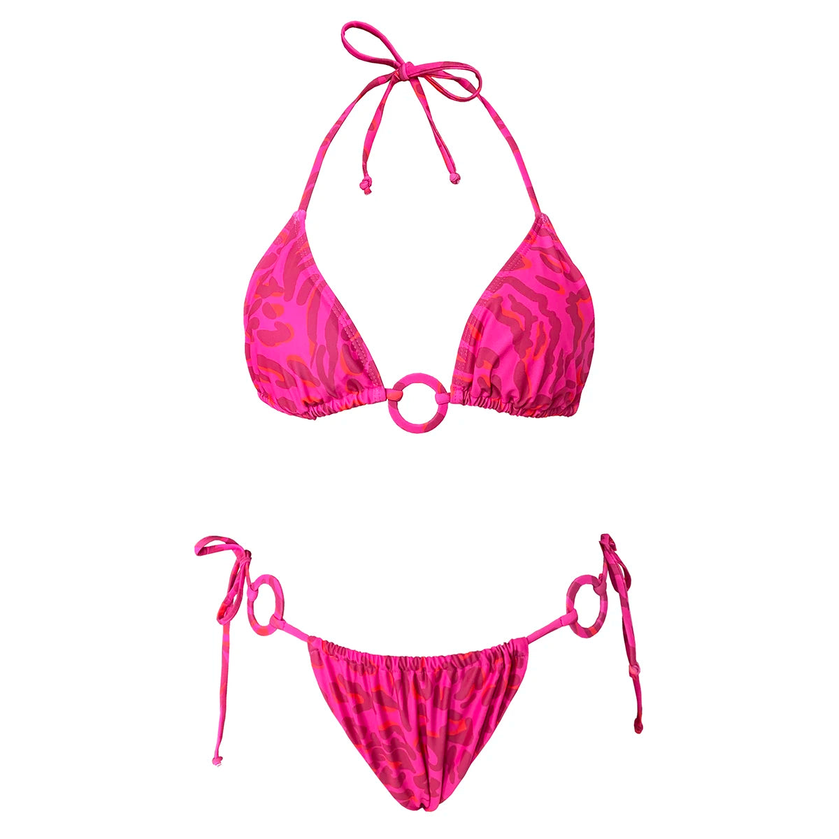 Brazilian Bikini Swimsuit for Women, Ring Linked Halter, Swimwear, Beachwear, 2025