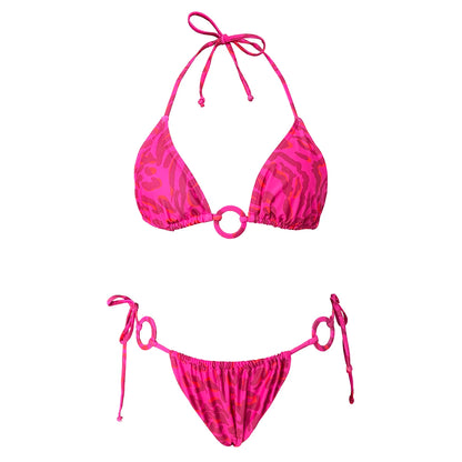 Brazilian Bikini Swimsuit for Women, Ring Linked Halter, Swimwear, Beachwear, 2025
