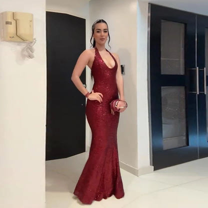 Sexy Shiny Sequined Mesh Club Evening Party Dresses Women 2026 Summer Autumn Sleeveless Backless Bodycon Maxi Long Dress