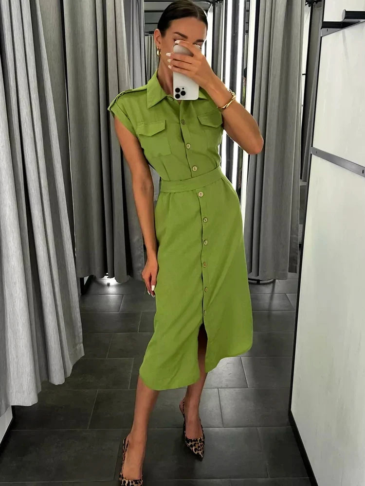 Women's Long Summer Dress Vintage A-line Casual Light Midi Dress Short Sleeve  Elegant Blue Green Dress for Women 2025