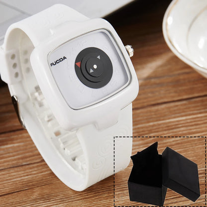 Unique Turntable Square Men Watch Quartz Wristwatch Creative MAN Watches erkek kol saati Relogio Masculino Black&White