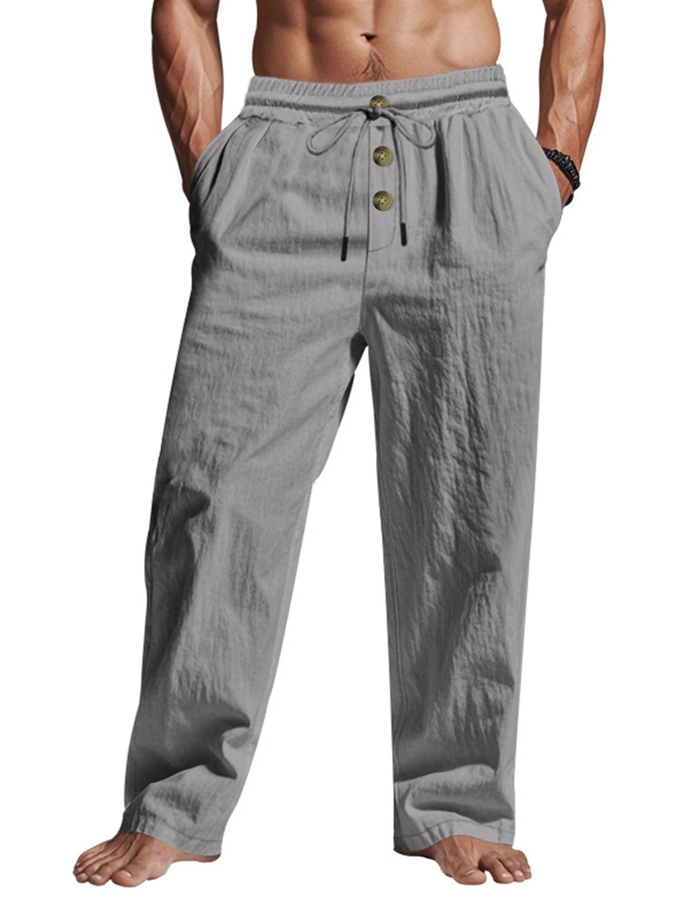 Men's Casual Trousers 2025 Spring/Summer New Man Large Size white Straight trousers Solid Beach black Fitness Pants S-XXXL