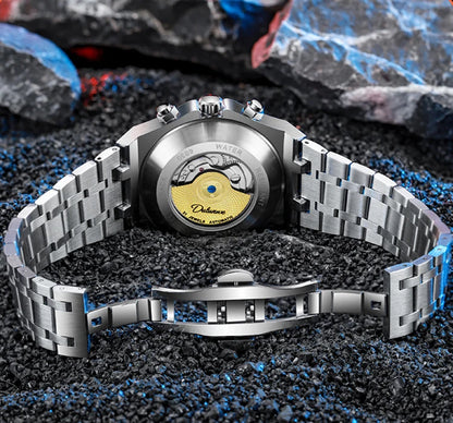 Luxury Tourbillon Watches Men Fashion Sport Rubber Strap Moon Phase Date Waterproof Automatic Mechanical Wrist Watch Man Reloj