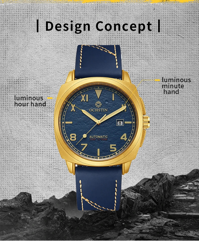 OCHSTIN Men's Automatic Mechanical Movement Watches Man Leather Strap Wristwatch Waterproof Master Series Luminous Hand Watch