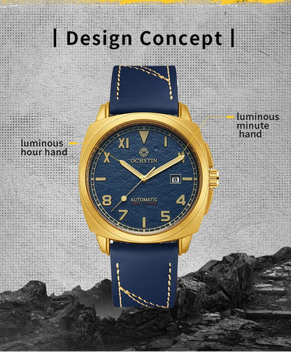 OCHSTIN Men's Automatic Mechanical Movement Watches Man Leather Strap Wristwatch Waterproof Master Series Luminous Hand Watch