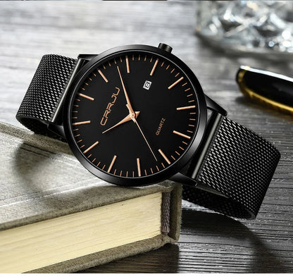 Watch for Men, Stainless Steel 40mm with Mesh Strap Mens Watches,Classic Ultra Slim 7mm Men's Wrist Watches Automatic Minimalist