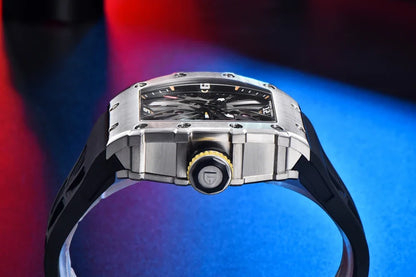 PAGANI DESIGN  Luxury Mens Quartz Watches Barrel Shape Waterproof Wrist Watch For Men VH65 Silicone Luminous Sapphire Mirror