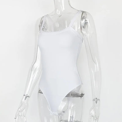 Strap Solid Bodycon Sexy Body Casual Basic White Summer Bodysuit Women Tops Sleeveless Sheer Bodysuits Jumpsuit Slim