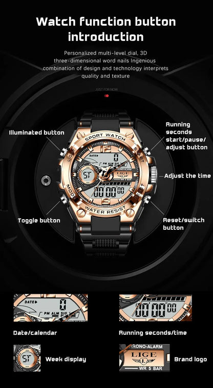 Men Military Watch Digital 50m Waterproof Wristwatch LED Quartz Clock Sport Watch Male Big Watches Men Relogio Masculino