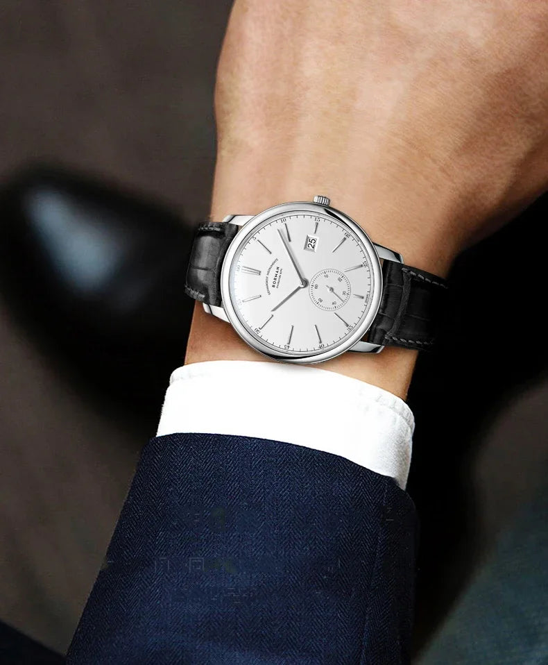 BORMAN Luxury Mens Automatic Mechanical Watch Rose Gold Case Sub Dial Sport Watches Genuine Leather High Quality Gentleman Clock