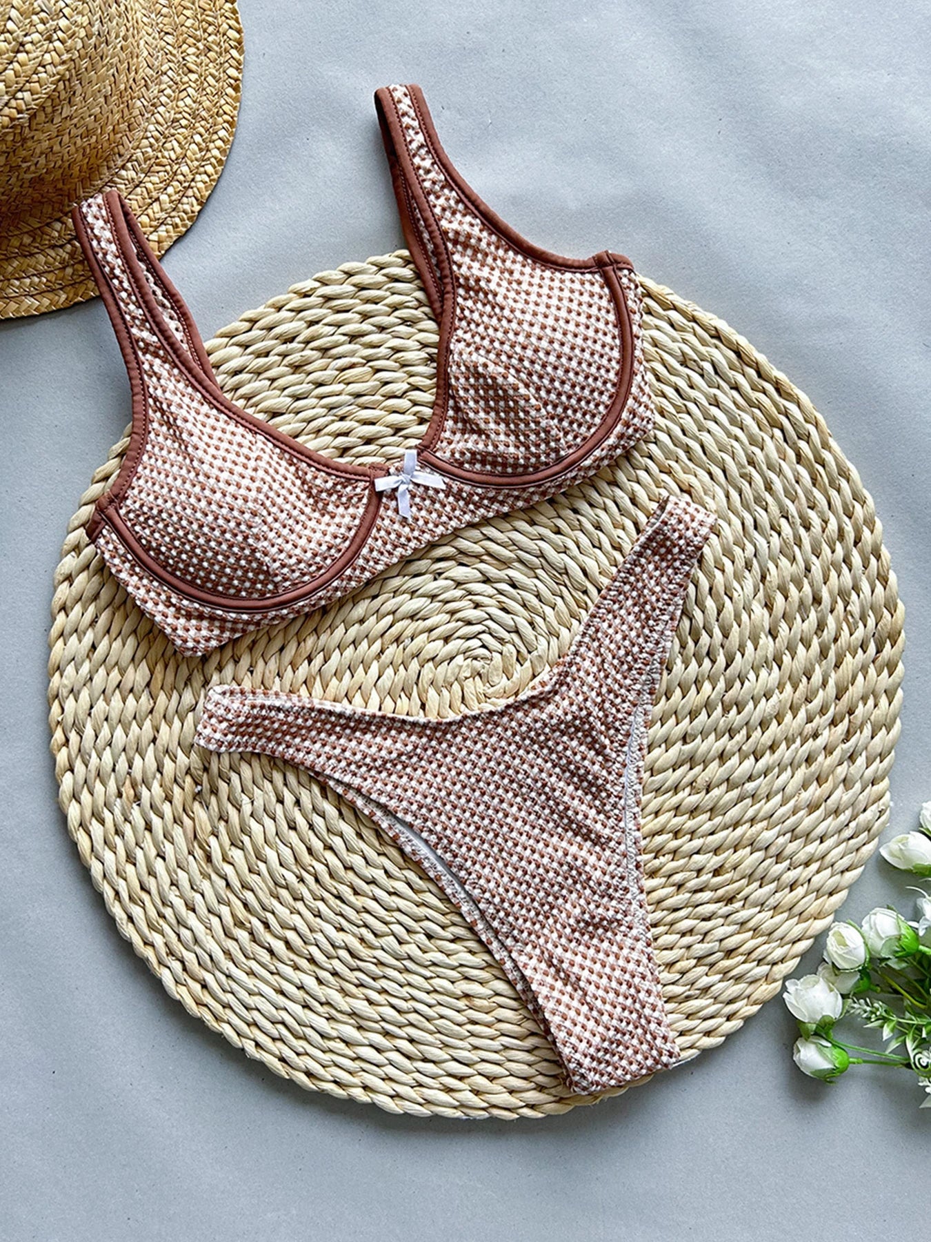 2025 New Sexy Plaid Bikini Set Swimsuit For Women Underwire Push Up Swimwear Female Two Pieces Bathing Suit Beachwear Swim Suit