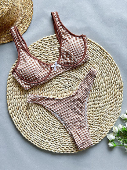 2025 New Sexy Plaid Bikini Set Swimsuit For Women Underwire Push Up Swimwear Female Two Pieces Bathing Suit Beachwear Swim Suit