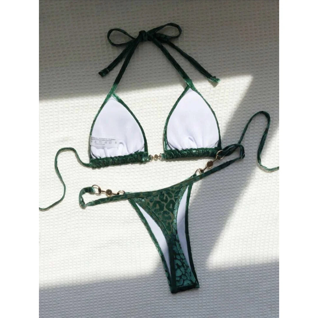 S - XL Leopard Halter Mini Micro Thong Bikini Women Swimwear Female Swimsuit Two-piece Bikini set Bather Bathing Suit Swim K5207