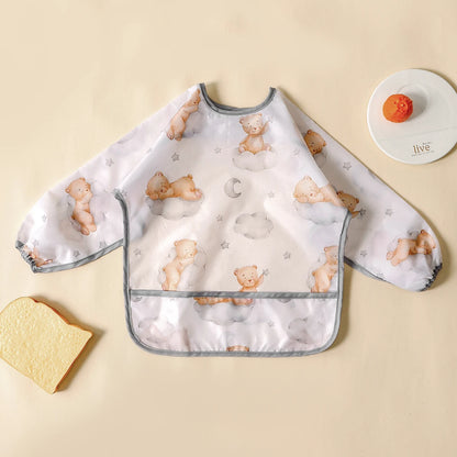 Elinfant 1PC Long Sleeve Bibs, Waterproof Feeding Bibs,Washable Burp Cloth,Coveralls Bibs,Easy To Clean,Wash-Free Eating Bibs