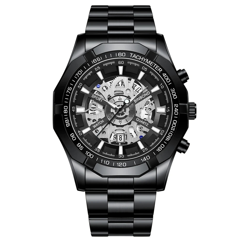BINBOND S033 Luxury Hollow Non-Mechanical Business Quartz Men Watches 30M Waterproof Trendy Hollow Design Classics Men Watches