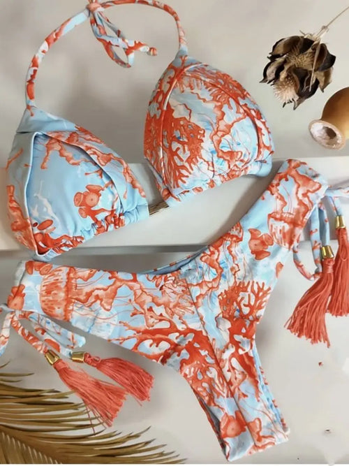 2022 Bikini Set Women Swimwear Push Up Swimsuit Bottom Print Brazilian Biquini Bathing Suit Swim Wear Beach