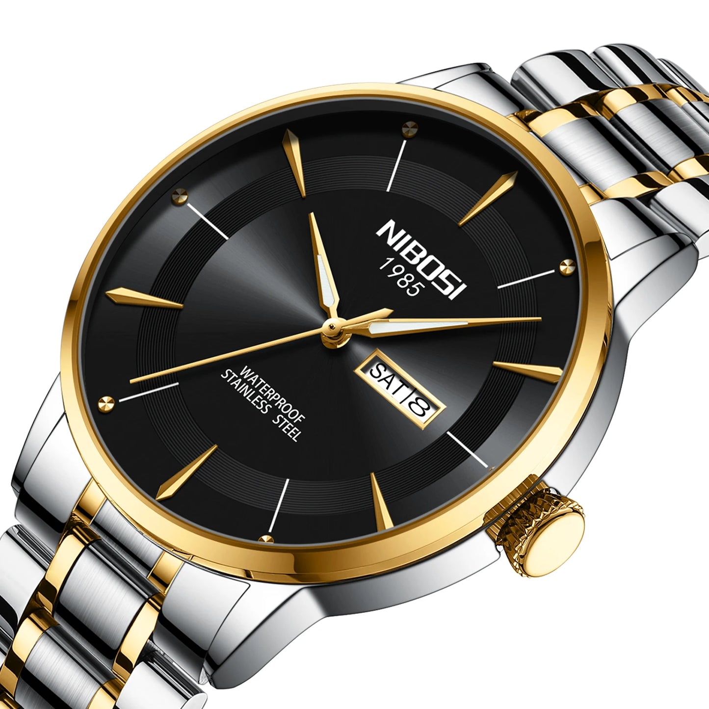NIBOSI New Mens Watches Week Date Business Analog Quartz Dress Watches for Men Stainless Steel Waterproof Luminous Men Watches