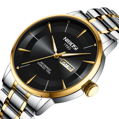 NIBOSI New Mens Watches Week Date Business Analog Quartz Dress Watches for Men Stainless Steel Waterproof Luminous Men Watches