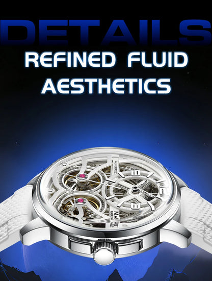 Mark Fairwhale Fashion Watches Mens Silicone Strap Waterproof Automatic Skeleton Mechanical Watch