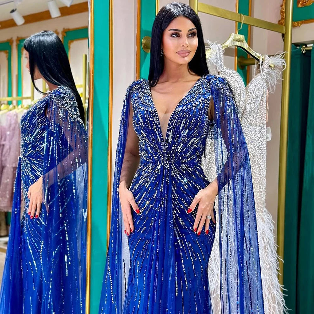 Serene Hill 2025 Turquoise Mermaid Evening Dresses Gowns With Beaded  Cape For Women's Wedding Party LA72168A Customized