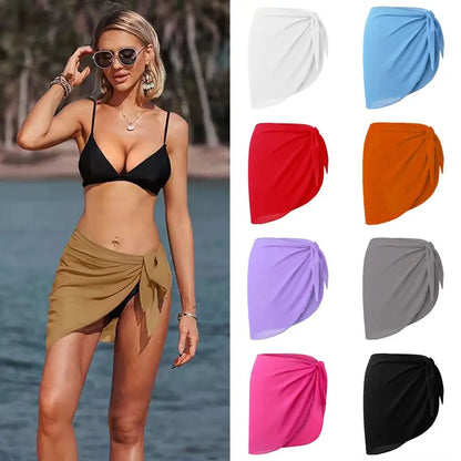 Women Short Sarongs Swimsuit Coverups Beach Bikini Wrap Sheer Short Skirt Chiffon Scarf Cover Ups for Swimwear