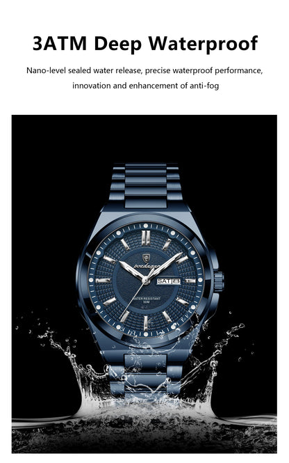 POEDAGAR Top Business Men's Watches Stainless Steel Waterproof Luminous Man Watch Date Week Quartz Casual Fashion Men Wristwatch