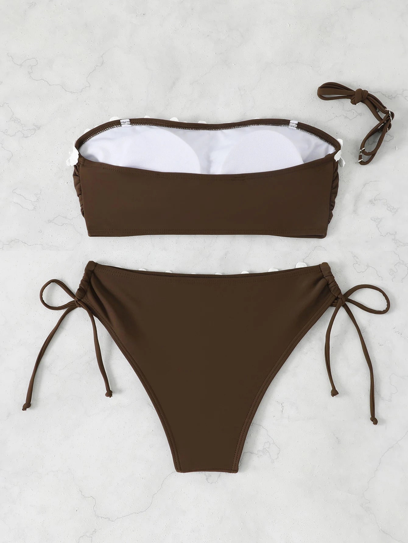 Contrast Binding Bandeau Bikinis 2026 Women Sexy Swimsuit Solid Padded Swimwear Female Bathing Suit Swimming Summer Beachwear