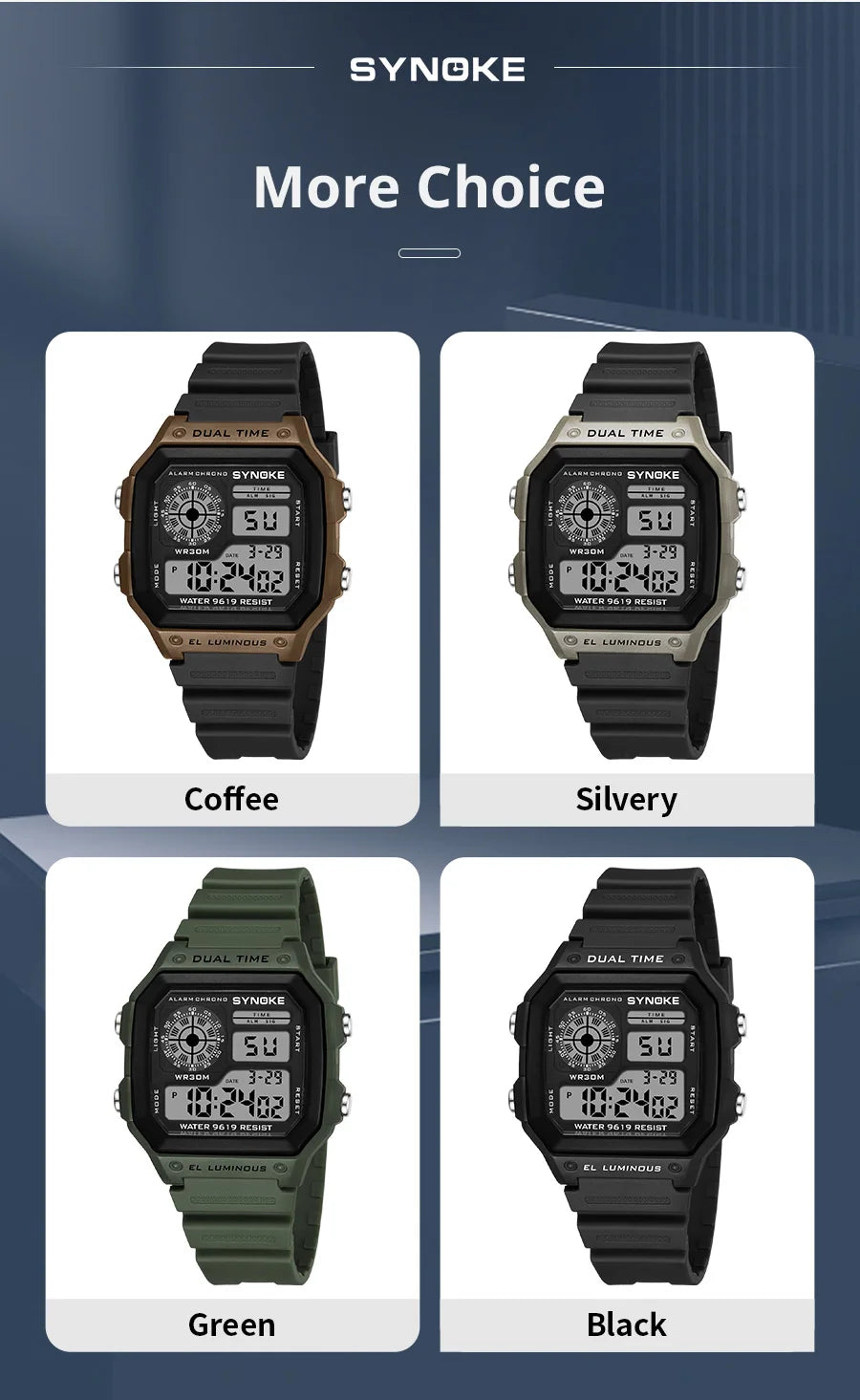 SYNOKE Digital Watches Men Sports Luminous Multifunction Waterproof Chrono Wristwatch Outdoor and Running Student Seven Light