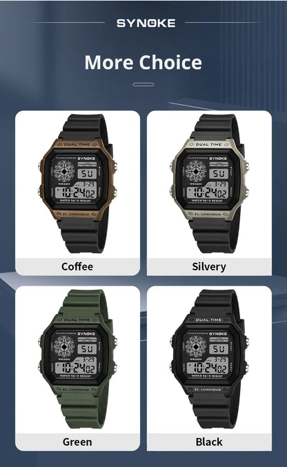 SYNOKE Digital Watches Men Sports Luminous Multifunction Waterproof Chrono Wristwatch Outdoor and Running Student Seven Light
