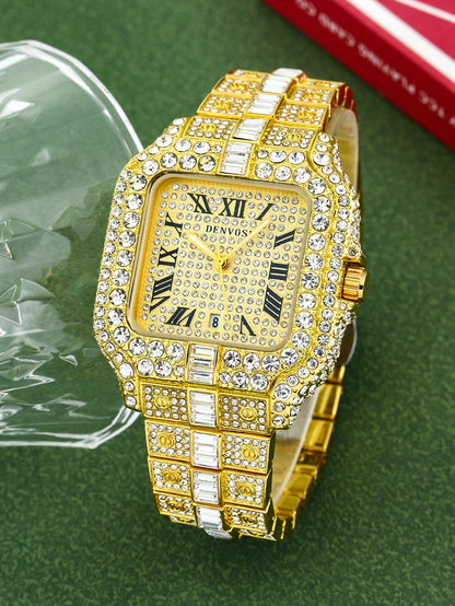Luxury diamond watches for men Hip Hop Style Bling Bling Iced Out Wristwatch Fashion Square Stainless Steel Waterproof Clock 202