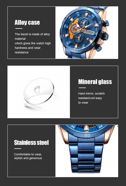 CURREN 8402 Creative Fashion Mens Business Casual Wristwatches Stainless Steel Luminous Dial Chronograph Clock