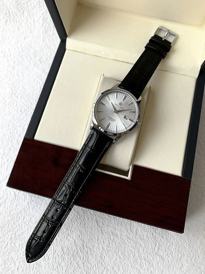 Top Brand Men's Watch Simple Business Waterproof Calendar Leather Strap Male Fashion Quartz Watches Gift: Box, Spare Battery