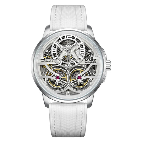 Mark Fairwhale Fashion Watches Mens Silicone Strap Waterproof Automatic Skeleton Mechanical Watch