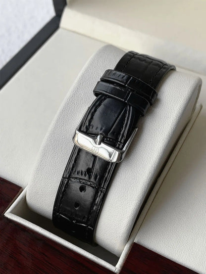 Top Brand Men's Watch Simple Business Waterproof Calendar Leather Strap Male Fashion Quartz Watches Gift: Box, Spare Battery
