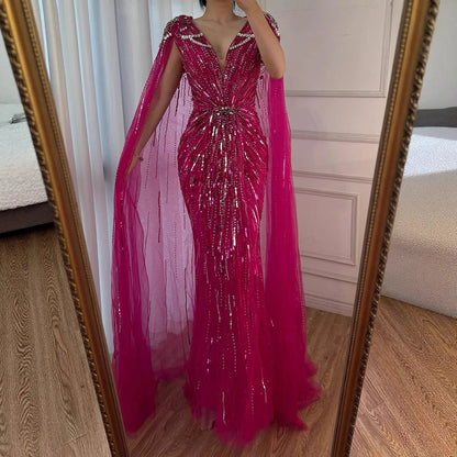 Serene Hill 2025 Turquoise Mermaid Evening Dresses Gowns With Beaded  Cape For Women's Wedding Party LA72168A Customized